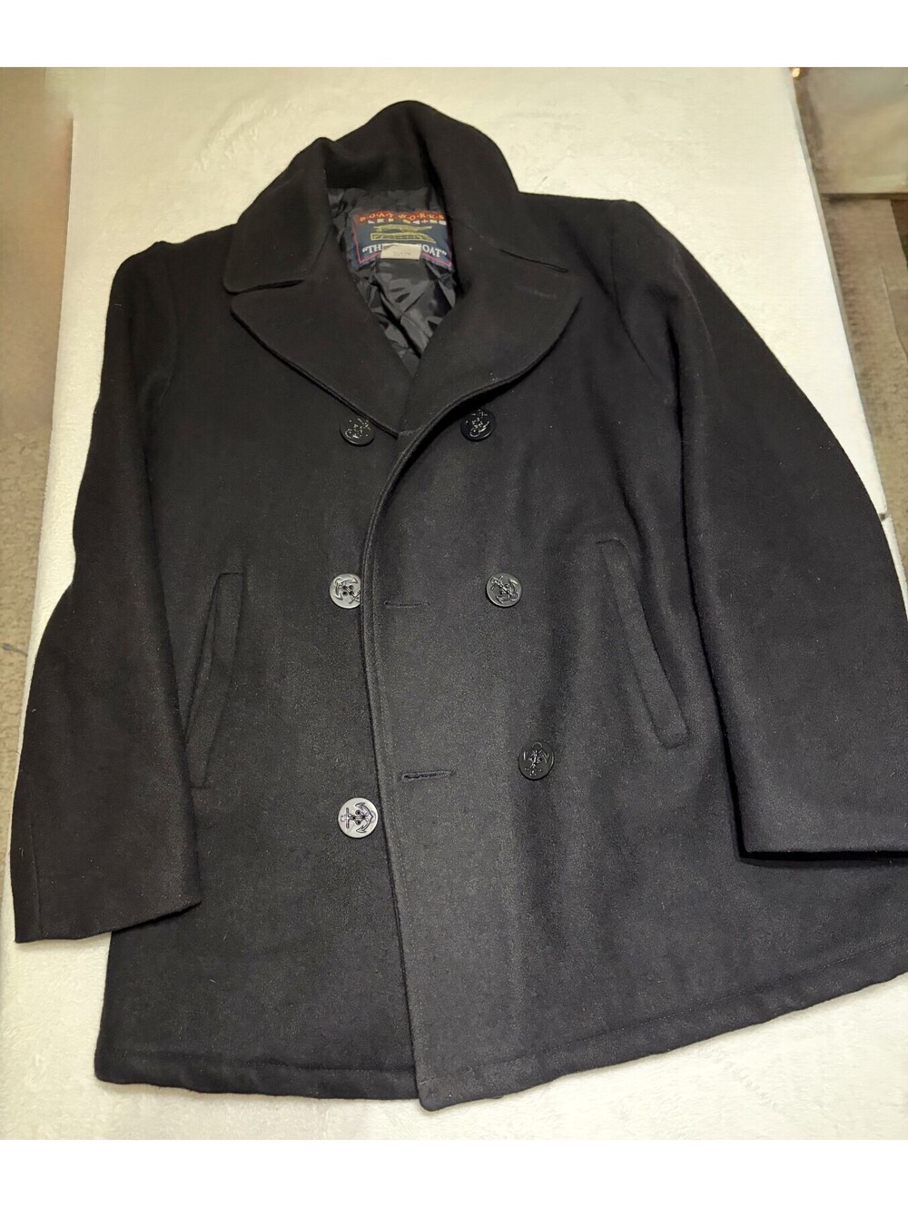 EUC Vintage Authentic Boatworks Pea Coat Men's M Union Made USA Black Wool 80s